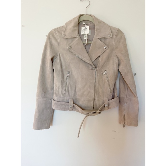 Club Monaco ~ Suede Moto Jacket in Taupe - Picture 7 of 16